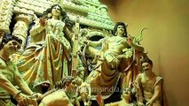 Sculptures inside Durga Puja pandal in Kolkata