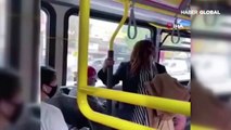Yüzüne tüküren kadını iterek otobüsten attı