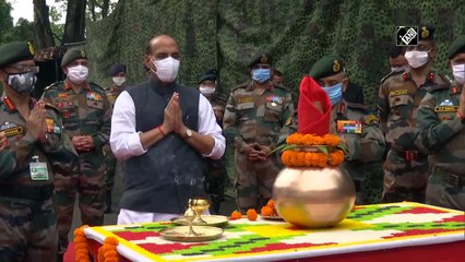 Rajnath Singh performs ‘Shastra Puja’ at Sukna War Memorial