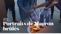 Des portraits d'Emmanuel Macron et le drapeau français brûlés par des manifestants libyens