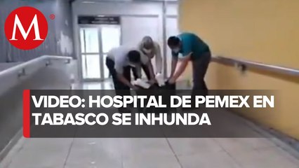 Lluvias inundan área covid-19 de hospital de Pemex en Villahermosa