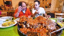 EXTREME Food in Iran!! Whole DINOSAUR LAMB PLATTER!!!   NEVER SEEN Village COOKING of Iran!
