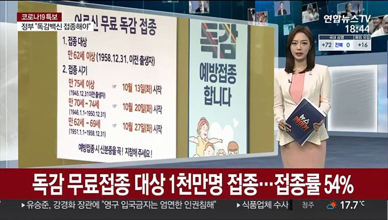 독감 무료접종 대상 1천만명 접종…접종률 54%