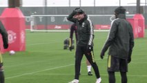 Manchester Utd training ahead of RB Leipzig