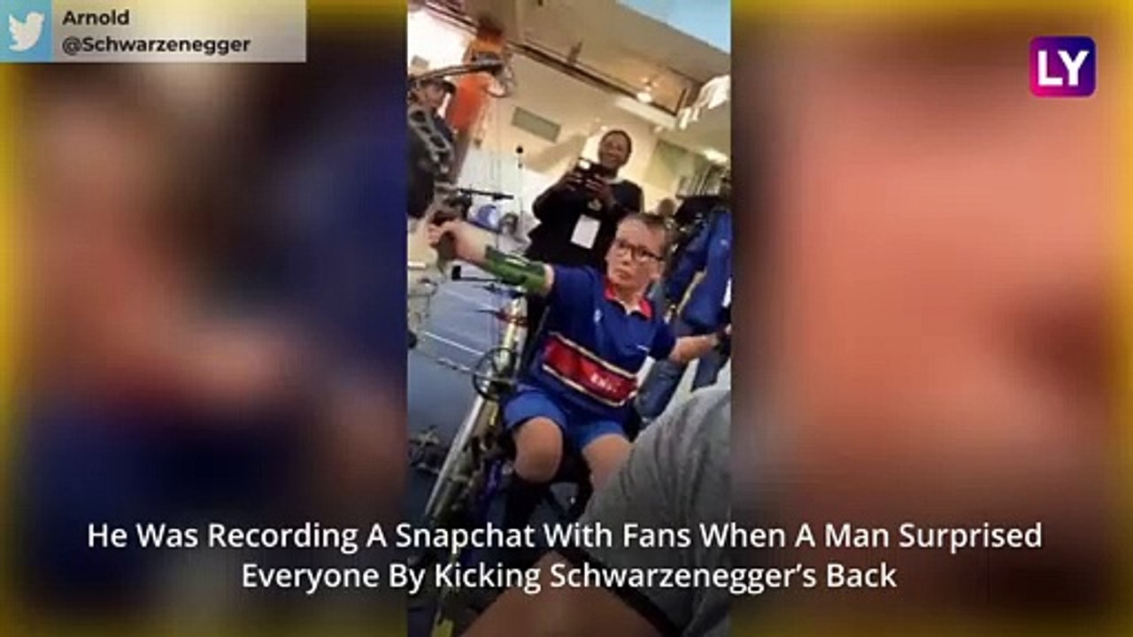 Arnold Schwarzenegger Kicked in The Back By A Fan in South Africa
