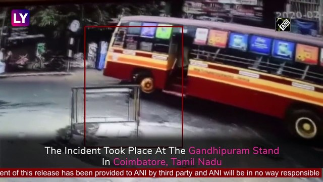 Motorist Escapes Closely After Coming Under Moving Bus In Coimbatore, Tamil Nadu