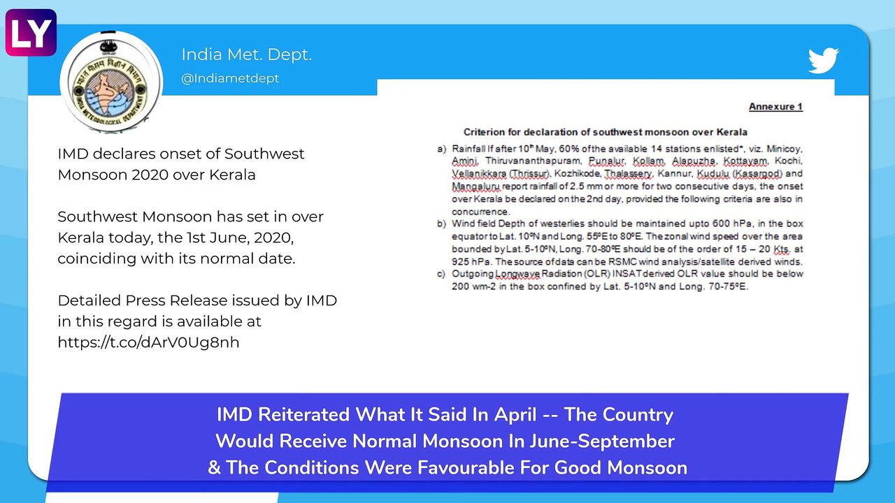 IMD Predicts Normal Monsoon For India As Rains Hit Kerala, Says Just 5 % Chance Of Deficit Rainfall