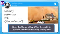 Massive ‘Apocalyptic Sandstorm Sweeps Over Nigers Niamey, Paints The Sky Red; Watch Dramatic Videos Of The Storm Unfolding