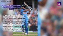 Indian Cricketer Ambati Rayudu Announces Retirement from International Cricket