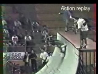 Backflip BMX crash in half pipe