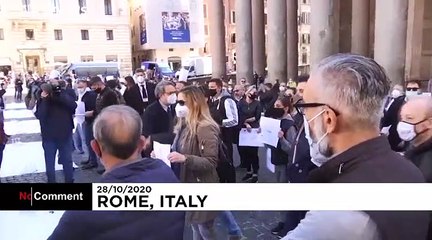 Shop and restaurant owners in Italy protest coronavirus restrictions