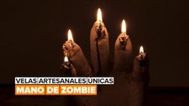 Velas artesanales únicas: Mano de zombie para Halloween
