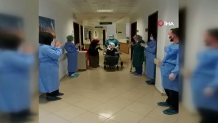 110 yaşında korona virüsü yenen Hamide Nine alkışlarla taburcu edildi