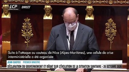 Attentat à #Nice : "La réponse du gouvernement sera ferme, implacable et immédiate", dit  @JeanCASTEX , qui a décidé de porter le plan Vigipirate "au niveau 'urgence attentat' sur l'ensemble du territoire national".