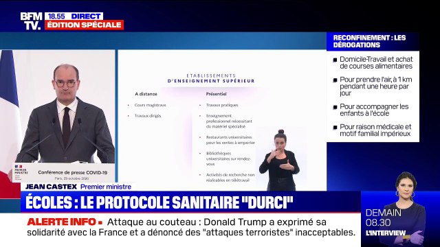 Jean Castex: Pour les universités et établissements d'enseignement supérieur, la règle sera le distanciel