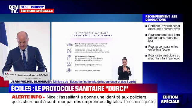 Jean-Michel Blanquer énumère le protocole sanitaire durci dans les établissements scolaires