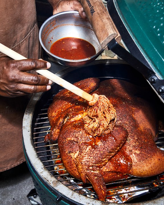 Rodney Scott's Spatchcocked Smoked BBQ Turkey with Spicy Mopping Sauce