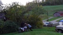 Guy Riding Dirt Bike Hits Accelerator Instead Of Break And Crashes Into Trees