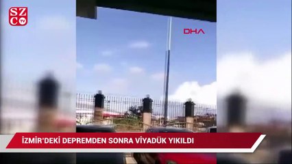 Alsancak'ta depremin ardından viyadüğün kolonları araçların üzerine düştü
