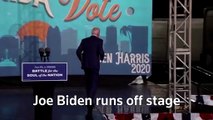 Biden runs off-stage as rain cuts rally short