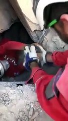 Enkaz altından tavşan çıkarıldı