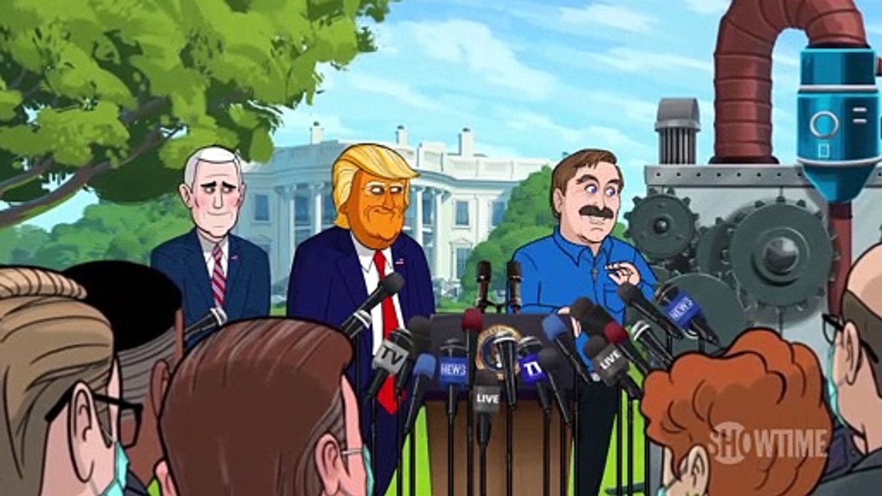 Our Cartoon President 3x17 - Clip - Cartoon Trump Watches Cartoon Lindell Get Maimed