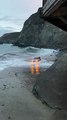 Large Waves Swallow SUV Stuck on Beach