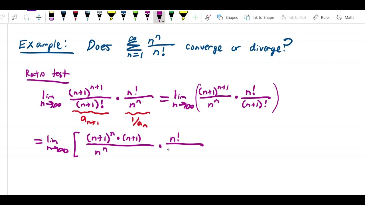 Absolute convergence, ratio and root tests - n to the n over n factorial