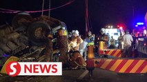 Trailer lorry laden with cement overturns, killing driver and his two sons in Gopeng