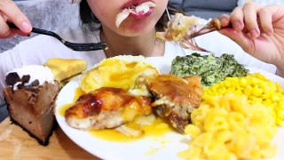 ASMR Chicken + Mac and Cheese + Chocolate cake  EATING SOUNDS