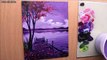 Acrylic painting of spring season landscape painting with cherry blossom trees