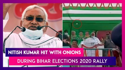 Nitish Kumar Hit With Onions During Bihar Elections 2020 Poll Rally; Says ‘Keep Throwing’