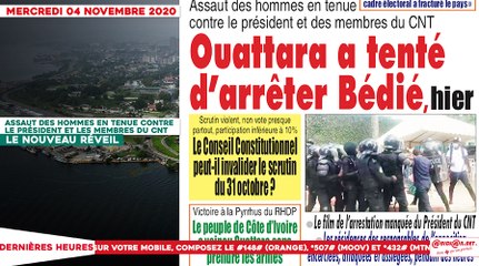 Le titrologue du mercredi 04 novembre 2020/ Présidentielle 2020: Assaut des hommes en tenue contre le président et des membres du CNT