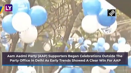AAP Supporters Celebrate As Party Heads For A Big Win In Delhi