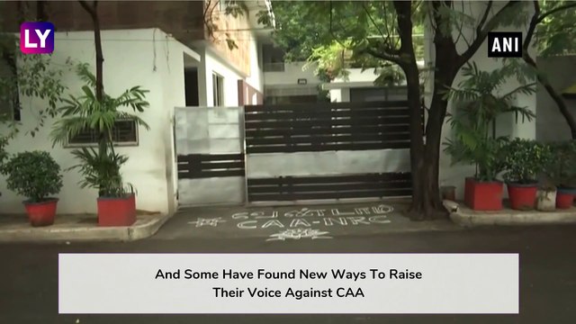 Anti-CAA, NRC Kolam (Rangoli) Seen Outside DMK Chief MK Stalins Residence In Chennai