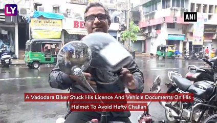 Biker In Vadodara Sticks Licence, Vehicle Documents On Helmet To Avoid Hefty Challan