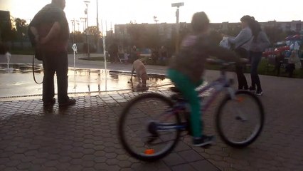 Dog Playing with Water Fountain in Bulgaria