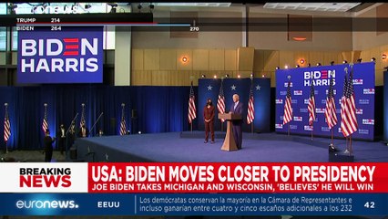 Joe Biden roza la victoria tras anotarse los estados clave de Míchigan y Wisconsin