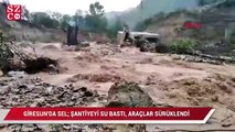 Giresun'da sel; Şantiyeyi su bastı, araçlar sürüklendi