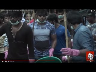 Actors and actress involved in the process of cleaning