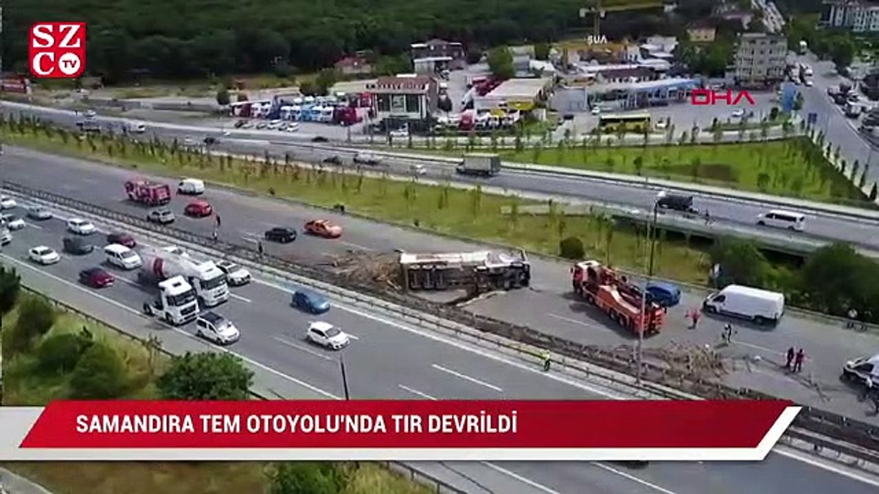 Samandıra TEM Otoyolu'nda TIR devrildi