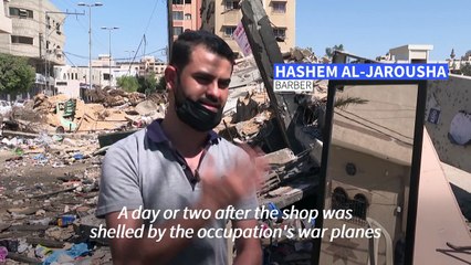 Razors and rubble: Palestinian barber works in the ruins of destroyed Gaza shop