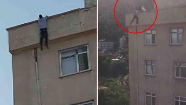 İntihardan vazgeçen vatandaş sarktığı çatıdan yukarı tırmanamadı, imdadına iki öğretmen yetişti
