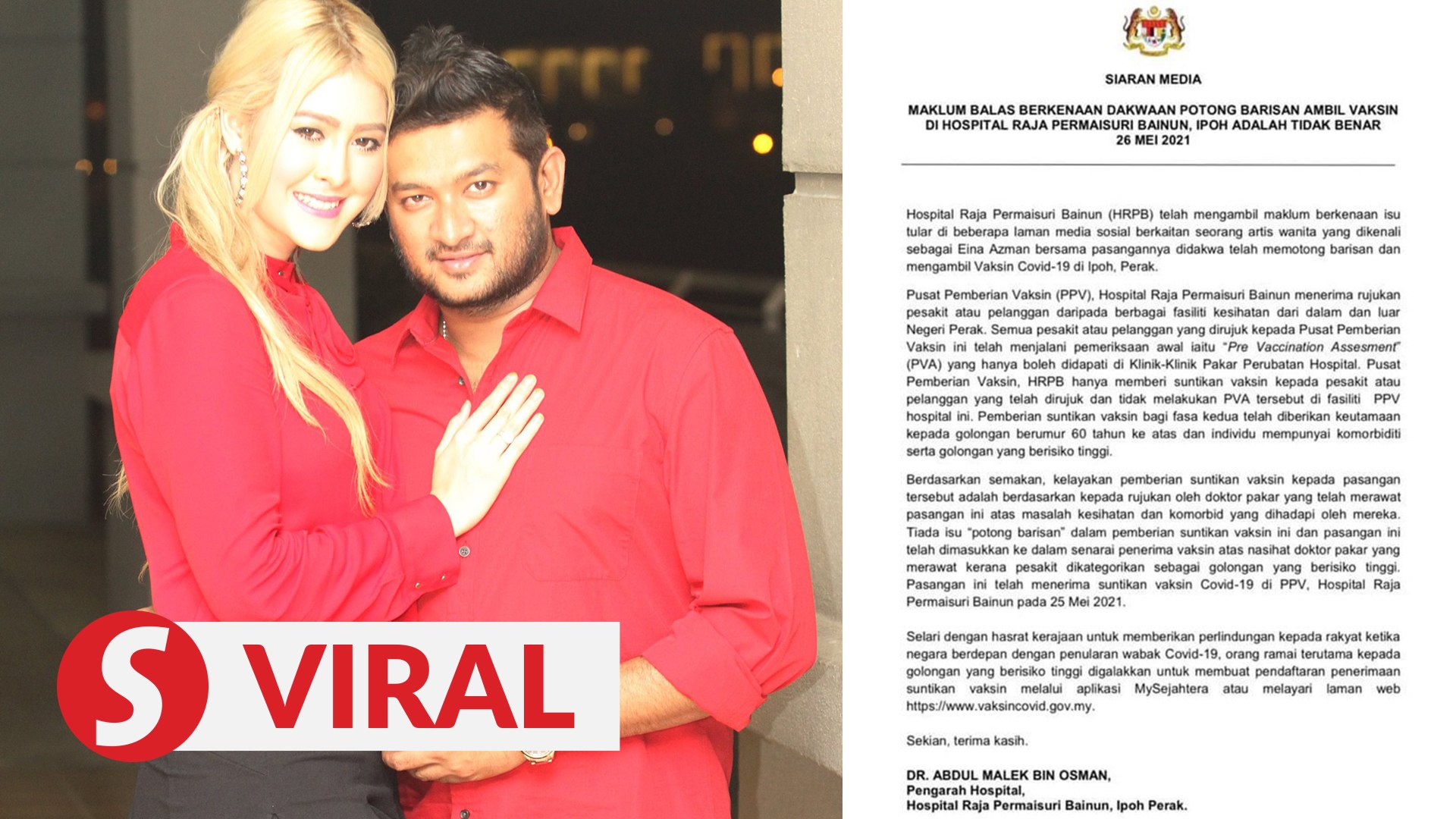 Local Artist And Husband Did Not Jump Covid 19 Vaccination Queue Says Perak Hospital Management Video Dailymotion