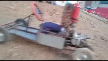 Dağ köyünde "go kart" aracı yaptı