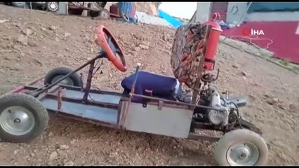 Dağ köyünde 'go kart' aracı yaptı
