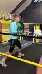 Pompey players boxing with Mikey McKinson