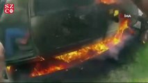 Kahraman polisler, yanan aracın camını kırarak sürücüyü son anda kurtardı
