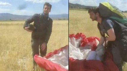 Kanadalı paraşütçü ekili tarlaya indi, çiftçinin sözleri gülmekten kırdı geçirdi