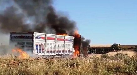 KAMYON ALEV ALEV YANARKEN, ÇEVRESİNDE TOPLANIP İZLEDİLER